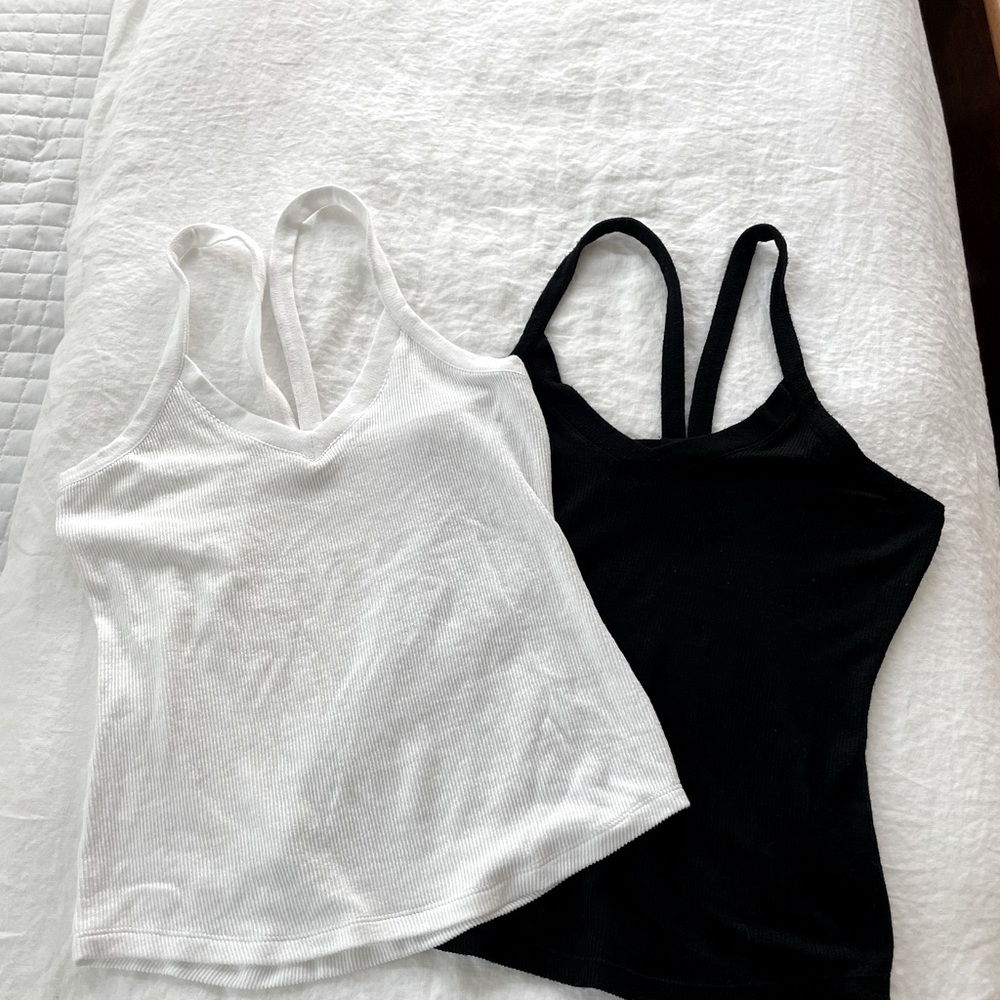 Free People ladies tanks, black, white, size large, v-neck tank